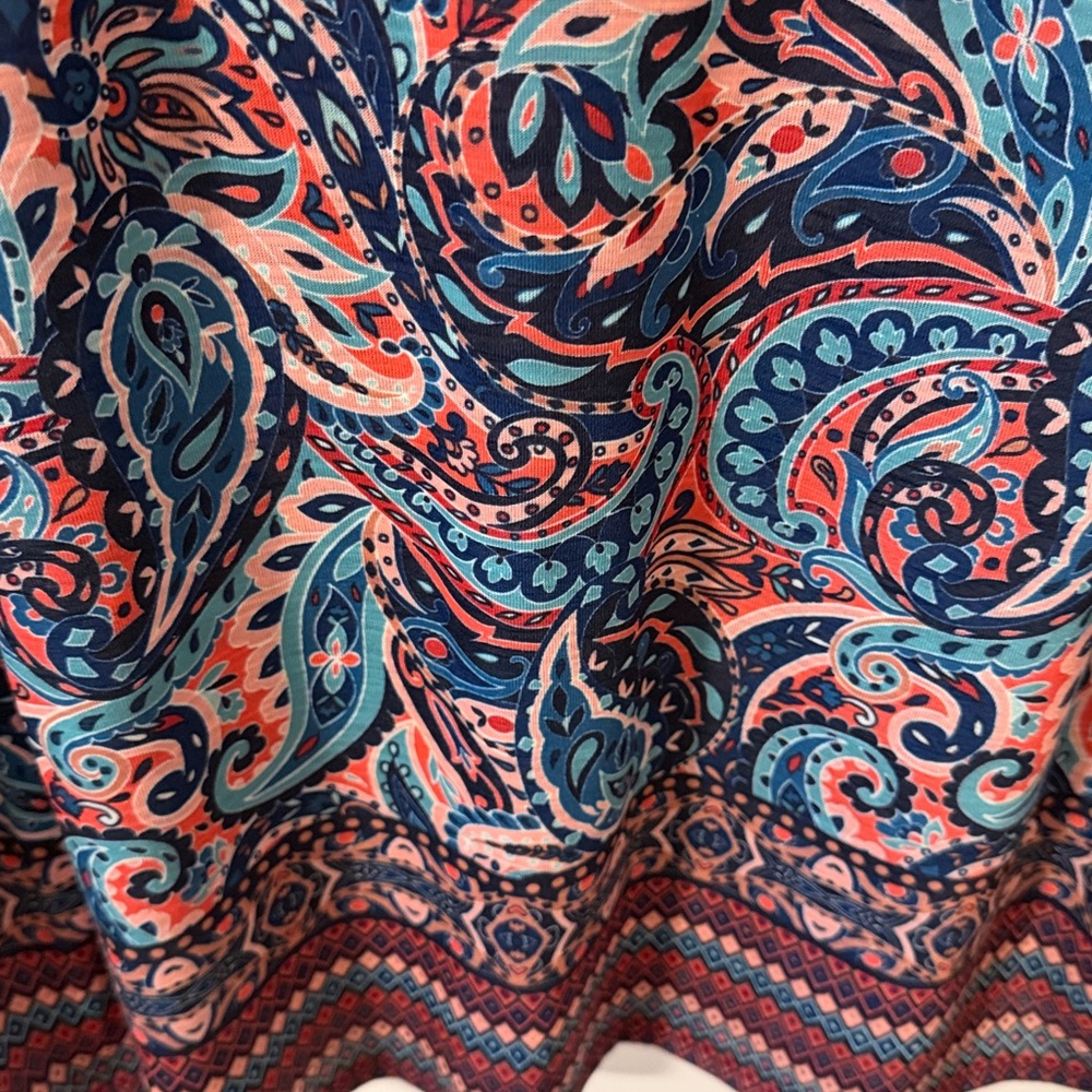 Ruby Rd. Blue Multi Paisley V-Neck Peasant Blouse - Picture 6 of 8
